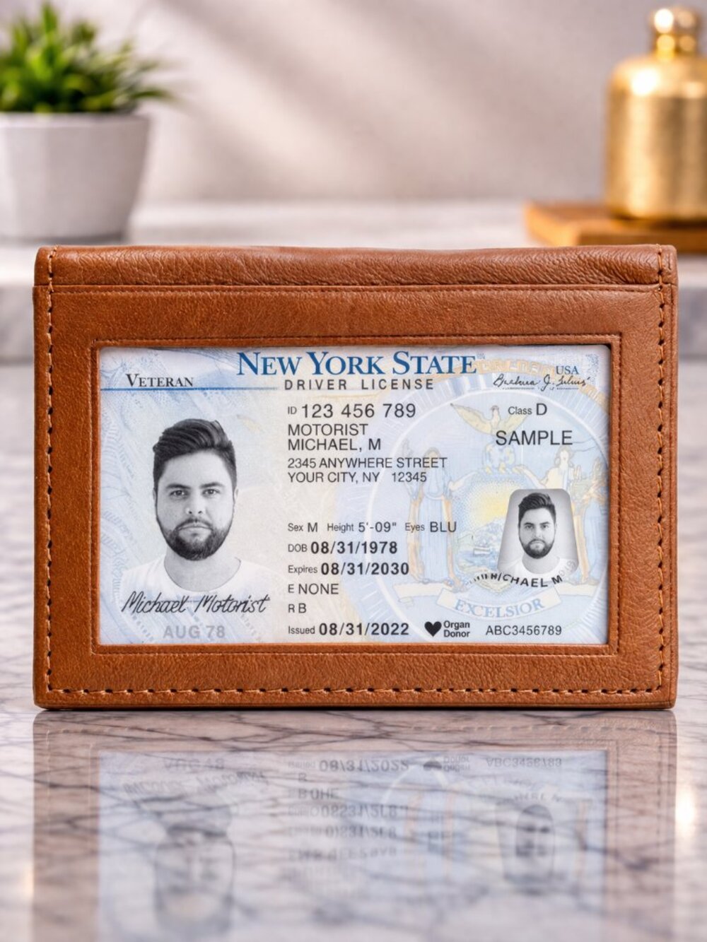 Men Genuine Leather ID window Credit Card Holder with RFID Blocking